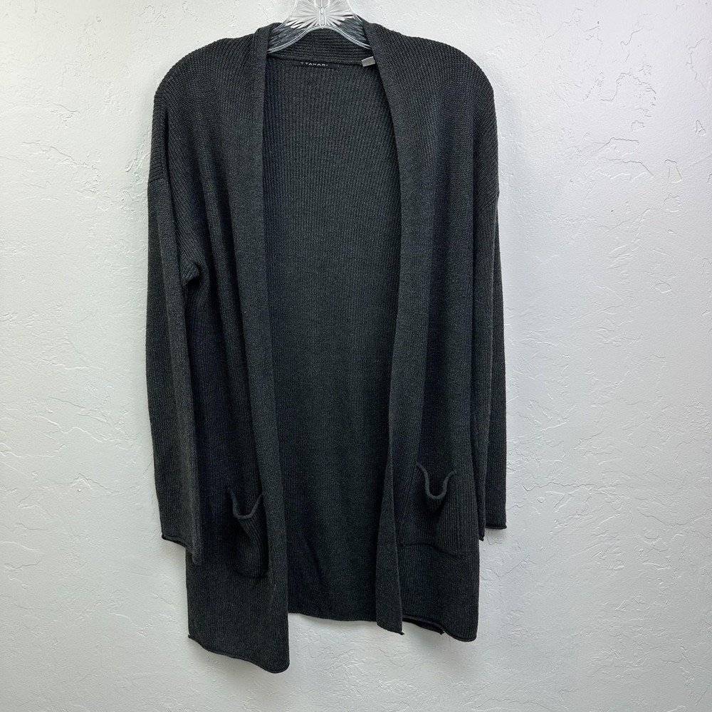 Tahari Cardigan Sweater Womens Medium Open Front Cashmere Blend Pockets Cozy